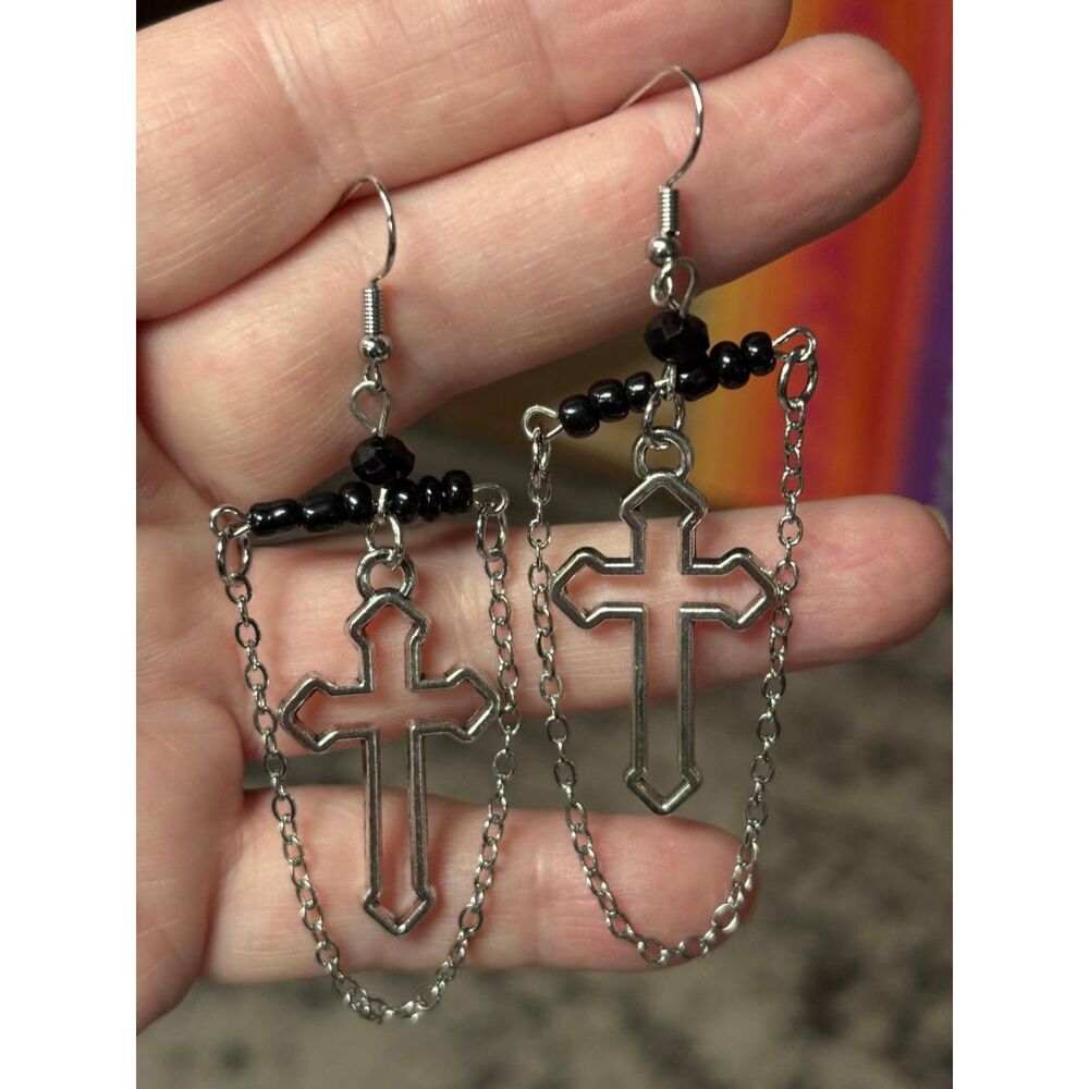 Black & Silver Cross Earrings